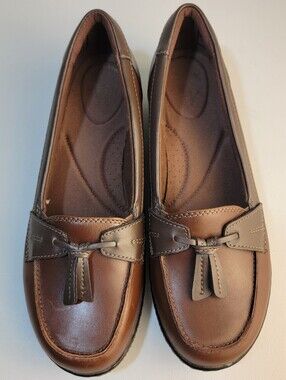 Clarks Collection Ashland Bubble Womens 8.5M Brown Leather Slip-On Loafers Shoes